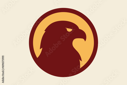 Minimalist eagle head silhouette in a circular emblem.