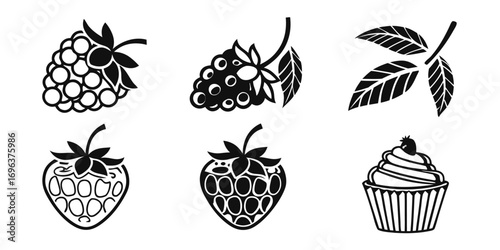 Stylized Berry and Cupcake Icons Collection