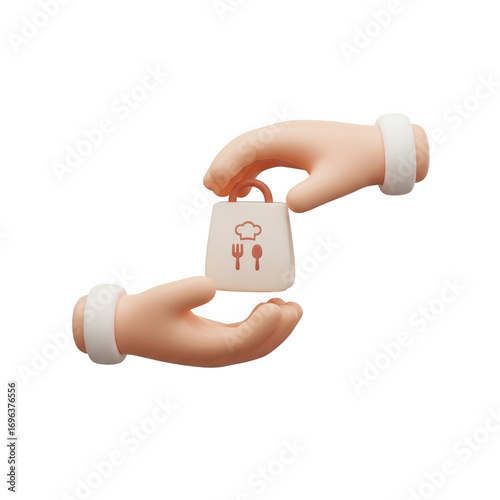 Delivery Food And Catering Concept. Two Hands Give a Package With Meals