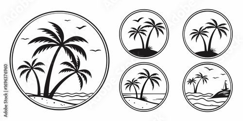 Tropical Beach Palm Tree Circular Emblem Collection