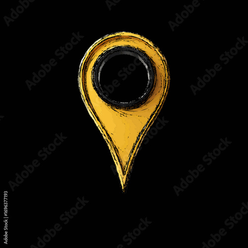 Yellow location marker on black background symbolizes navigation and mapping concepts relevant to modern technology use