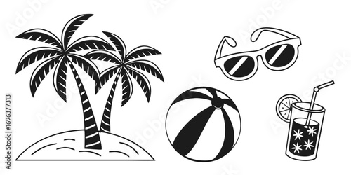 Tropical Beach Vacation Summer Icons