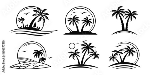 Tropical Island Palm Tree Silhouette Collection