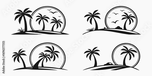 Tropical Island Palm Tree Sunset Silhouette Collection