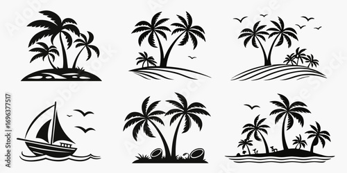 Tropical Island Palm Tree Silhouettes Collection