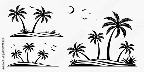 Tropical Island Palm Trees Silhouette Collection