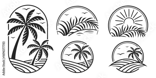 Tropical Palm Tree Beach Sunset Landscape Icons