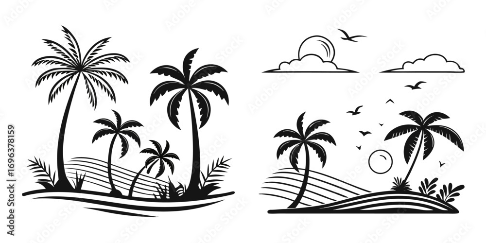 Obraz premium Tropical Palm Trees Silhouette Beach Landscape