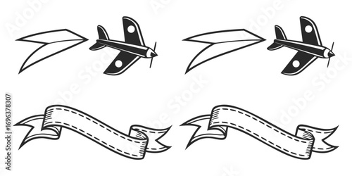 Vintage Airplane and Ribbon Icons Set