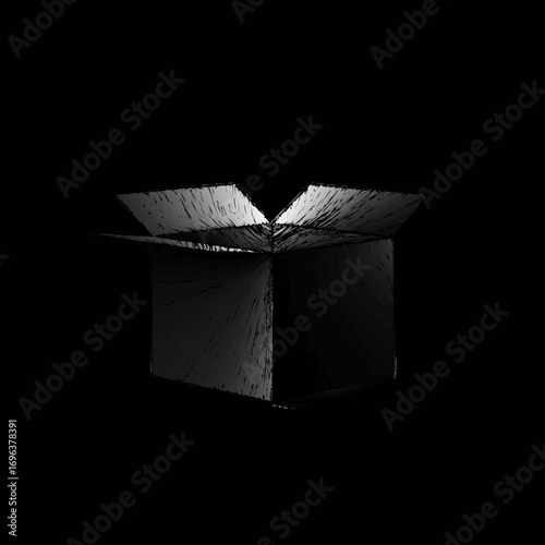 Black box opened to reveal intriguing contents in low light setting