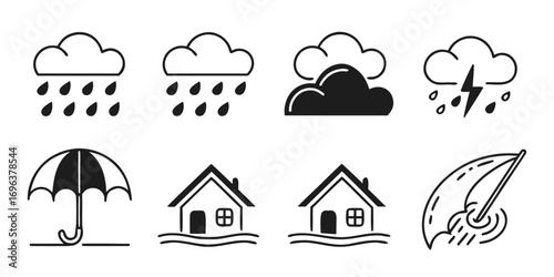 Weather Icons Collection: Rain, Storm, Umbrella, Flood