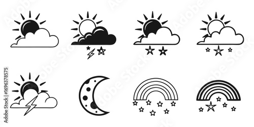 Weather Icons Collection: Sun, Clouds, Moon, Rainbow, Lightning
