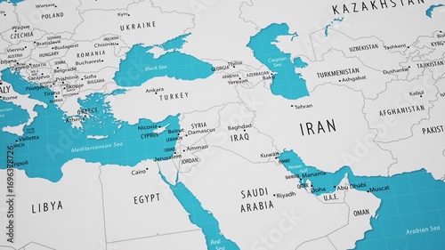 3D animated map of the Middle East with a smooth camera flyover.