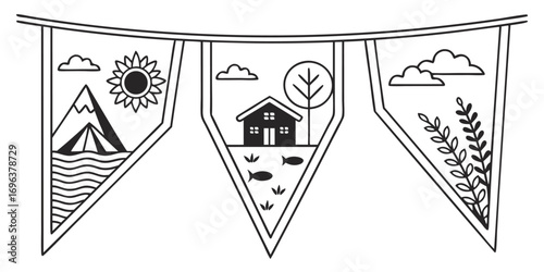 Whimsical Bunting with Nature and Home Scenes