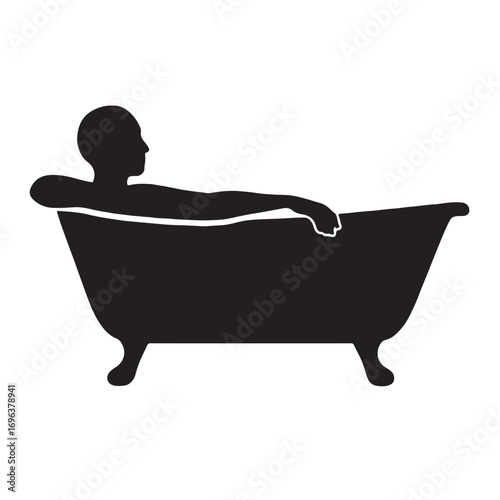 Vector art of silhouette of a person relaxing in a bathtub