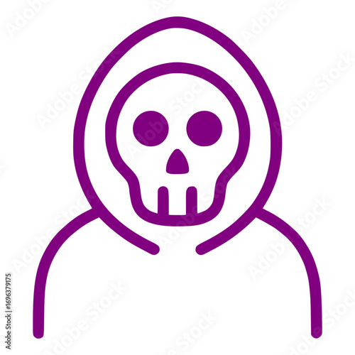 Spooky icon of grim reaper in a hood, perfect for Halloween and horror themes