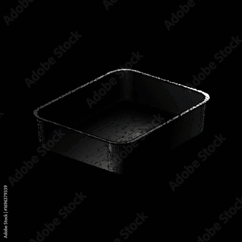 Black rectangular tray resting on a solid surface against a dark background showcasing its smooth texture and simple design