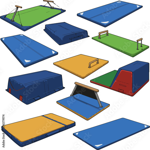 Isometric Gymnastics Equipment Set Collection Illustration of Different Sport Training Pads
