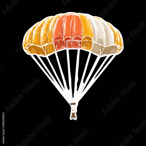 Colorful parachute descending through the sky on a clear day during an outdoor skydiving adventure