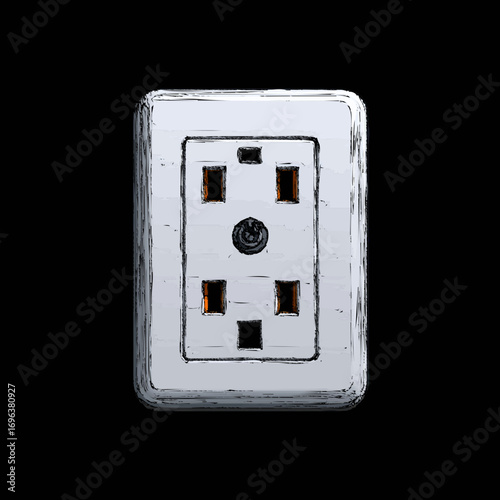 Electrical outlet mounted on a wall against a black background highlighting its design and features