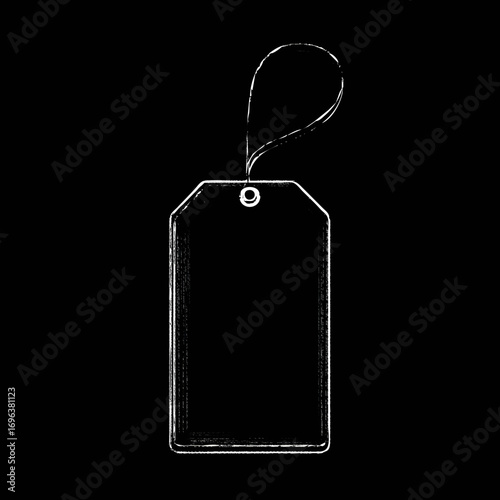 Blank tag hanging on a string against a black background ideal for crafting or labeling projects without distractions