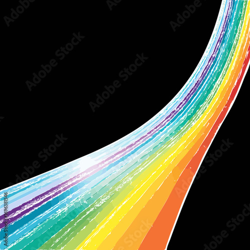 Bright rainbow wave design with smooth curves and vibrant colors against a black background