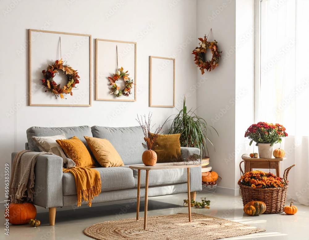 Obraz premium modern living room during fall