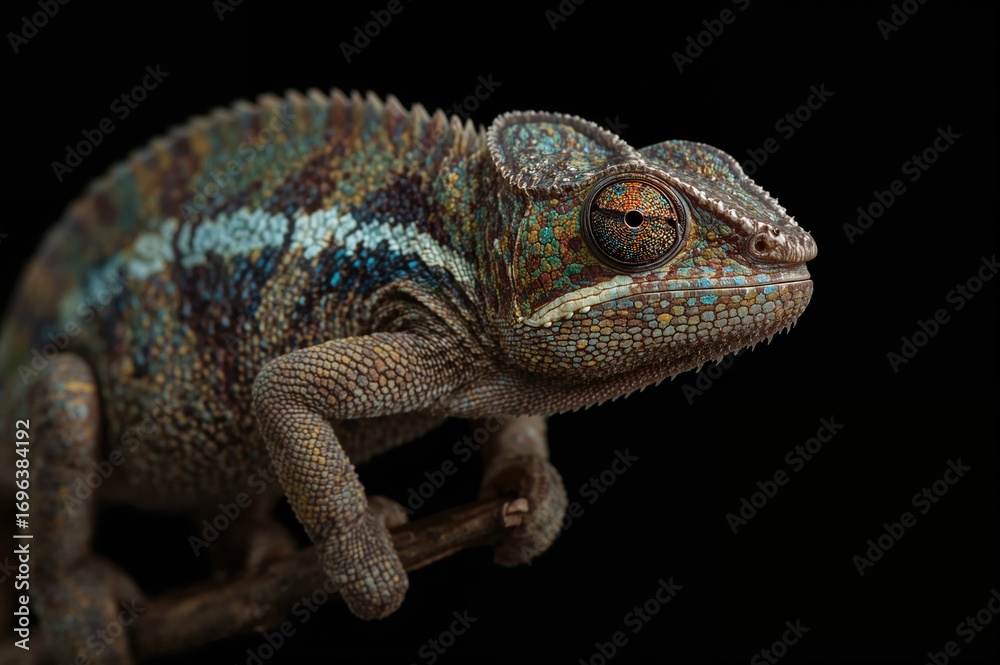 Obraz premium Color-changing lizard against a dark backdrop