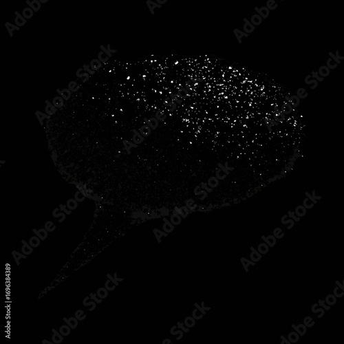 Dark abstract representation of a thought bubble filled with glitter against black background