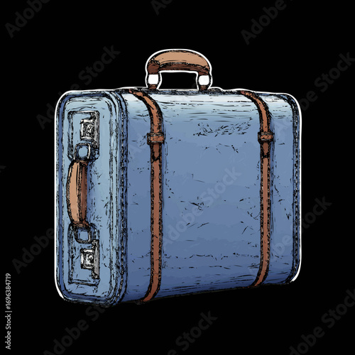 Classic blue suitcase with leather straps, perfect for travel adventures or nostalgic decor ideas