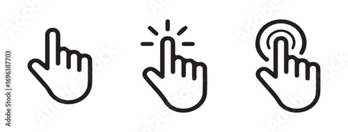 Set of Hand and Finger Click Icons for UI Design