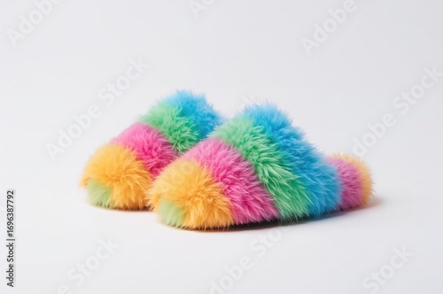 Cute and cozy indoor slippers for children on a white background