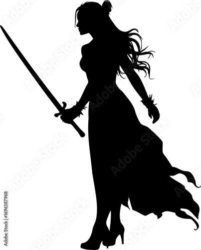 Design of woman warrior with sword