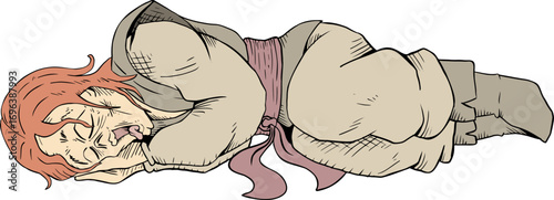 sleeping medival man hand draw style art Sleeping man illustration