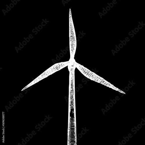 Elegant wind turbine silhouetted against black background captures the essence of renewable energy innovation