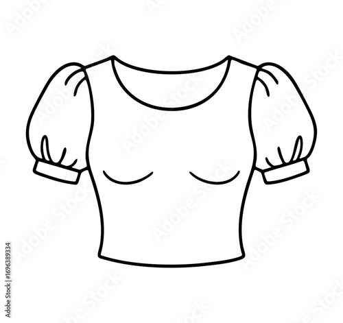Line art drawing of a woman's crop top. crop top featu