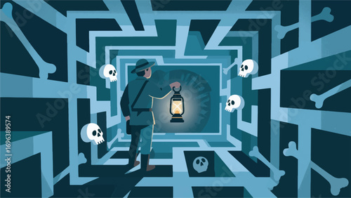 illustration of a skull labyrinth under the city of Paris vector design template