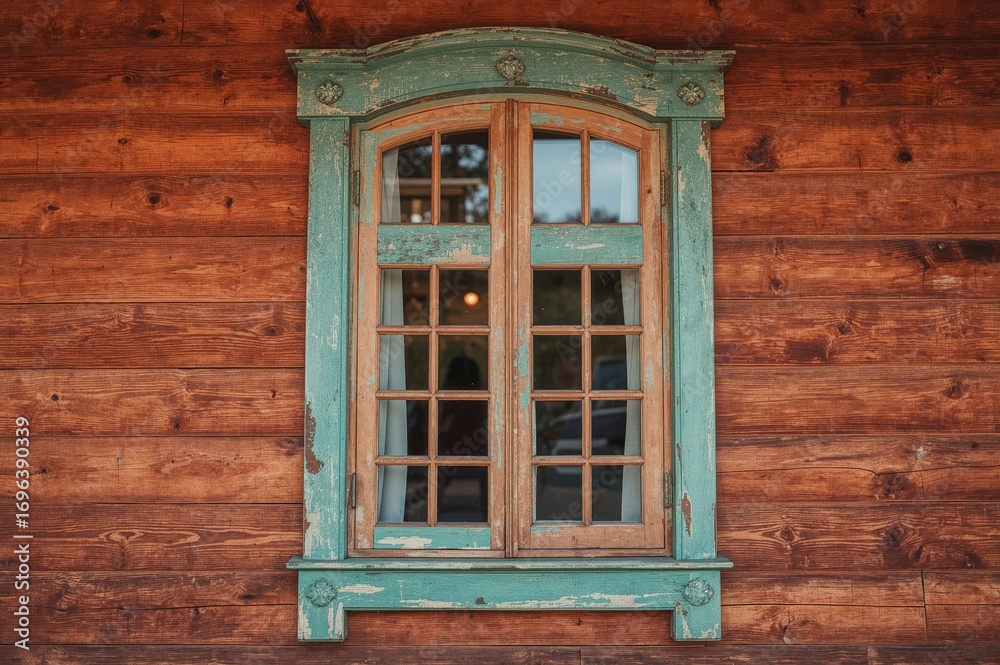 Obraz premium Colorful window seen from the front on a wall