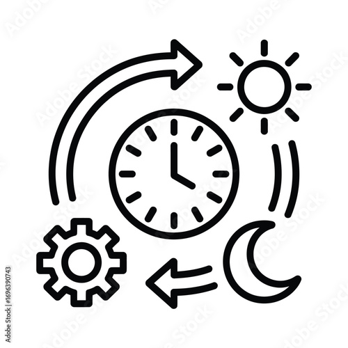 Cycle of time day night and mechanical gear