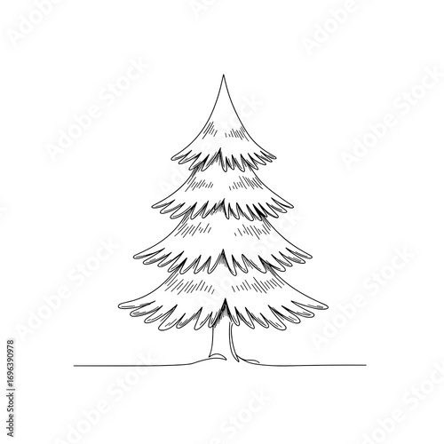 Simple line sketch of a Christmas tree