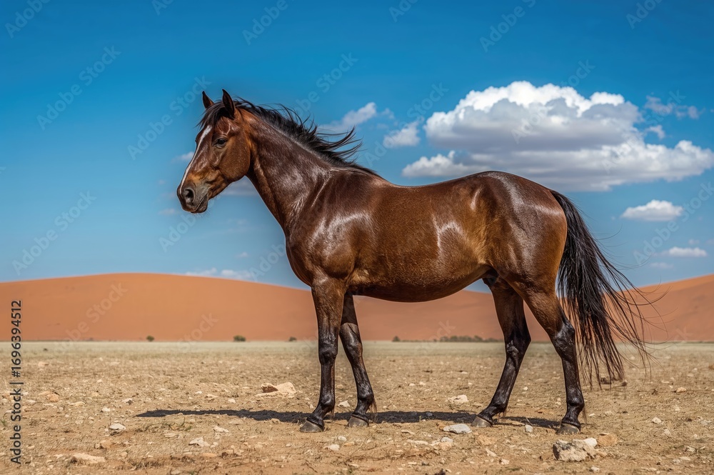 Obraz premium The wild horse species inhabiting the arid desert region of southwestern Africa