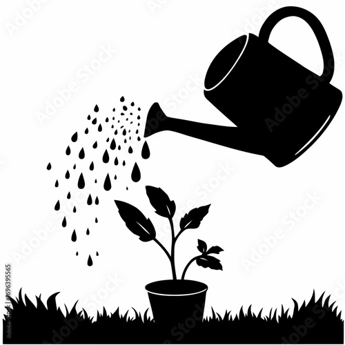 A hand with a watering can tends to a small sprouting plant in a cup, symbolizing the careful nurture of new life and growth
