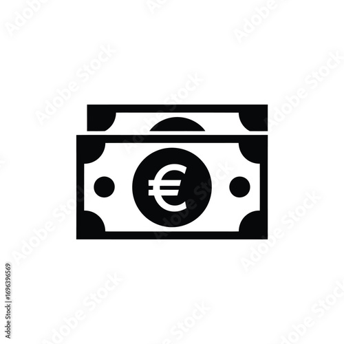 Black and white icon of euro banknotes with euro symbol