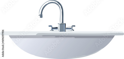 Realistic vector illustration of bathroom sink with faucet isolated on white. Modern bathroom washbasin and chrome tap vector design