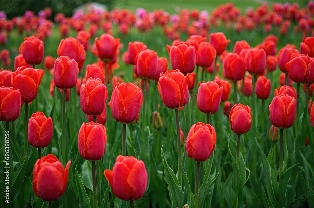 Fototapeta premium Red tulip floral backdrop