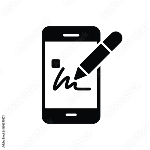Digital signature on smartphone screen with stylus icon
