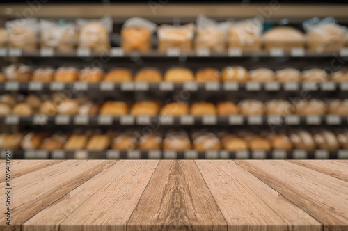 Wallpaper Mural Bakery section inside a grocery store with various breads and pastries on display. Blurred background and wooden counter in front. Torontodigital.ca