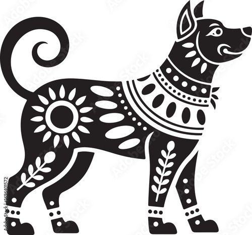 Stylized Dog Silhouette Vector Illustration with Ornamental Embellishments