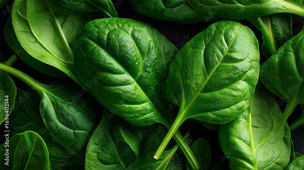 Fototapeta premium A close up shot showing a pile of fresh green spinach leaves together