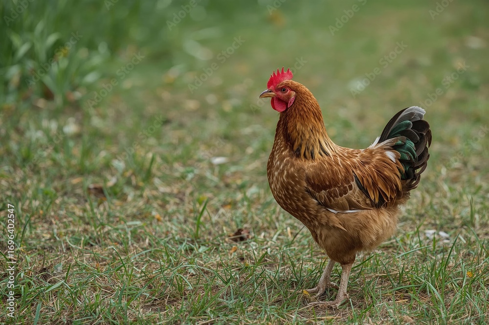 Fototapeta premium Chickens gathered on the soil.